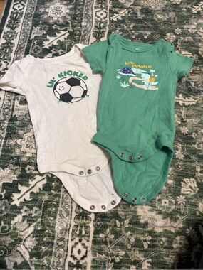Joe Fresh Green & White 'Lil Kicker' & Explorer Cotton Bodysuits